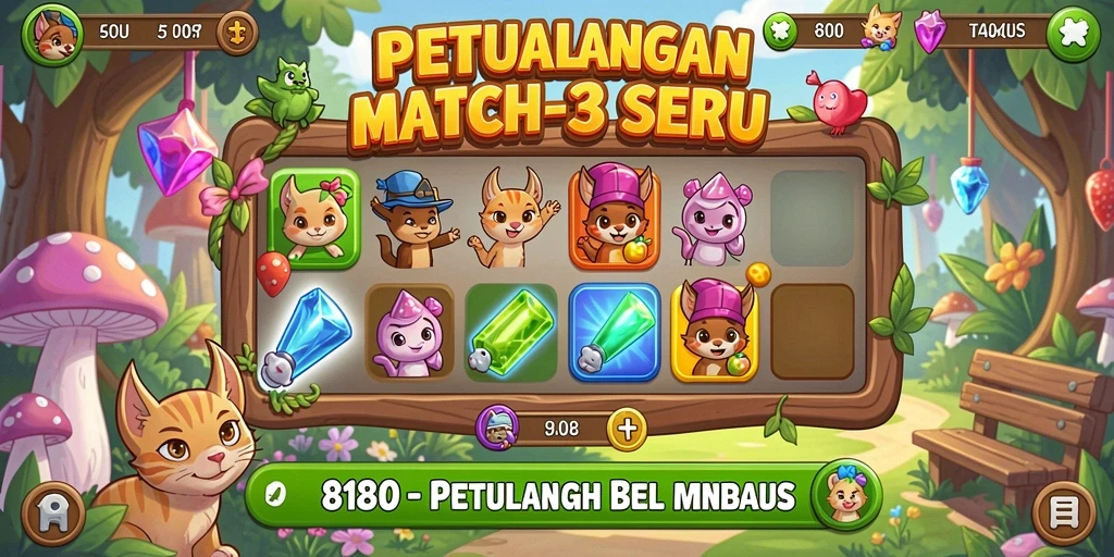 Screenshot permainan 8180 menunjukkan aksi seru gameplay Match-3.