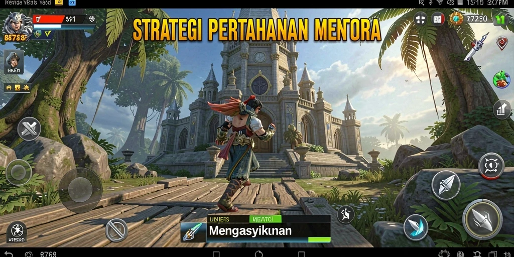Screenshot menampilkan aksi menegangkan dalam gameplay Tower Defense.
