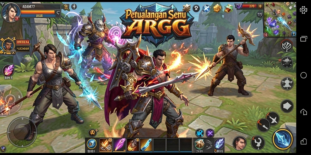 Screenshot utama menampilkan aksi seru dalam gameplay ARPG ADAM77.