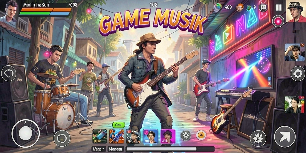 Tampilan gameplay F08 yang seru dan interaktif dengan irama musik.