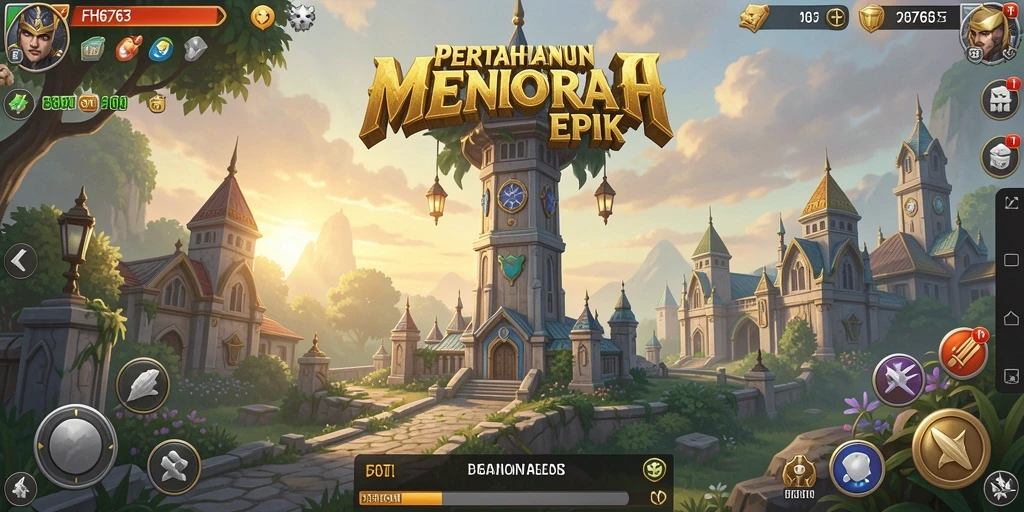 Gameplay FH6767 dengan menara pertahanan yang epik.