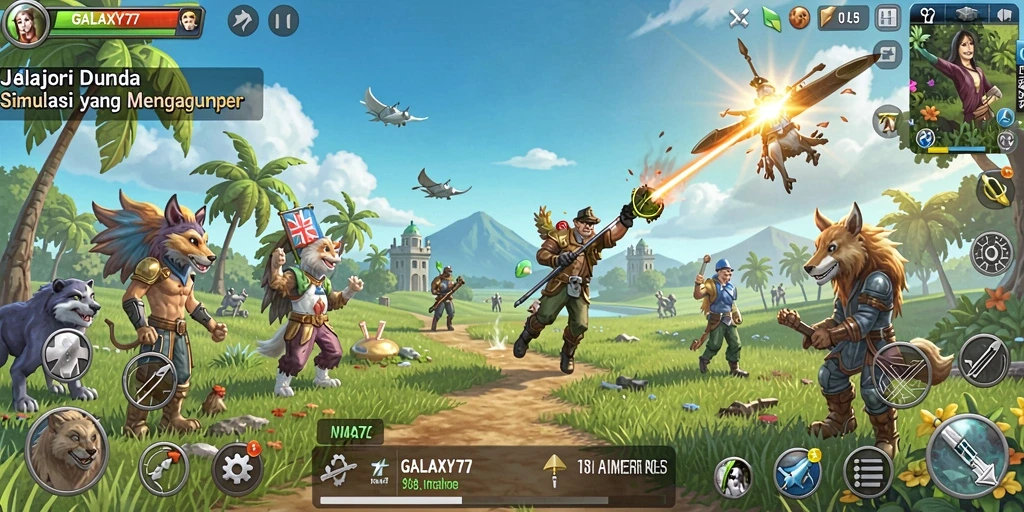 Tangkapan layar utama dari gameplay GALAXY77 yang menampilkan petualangan luar angkasa.
