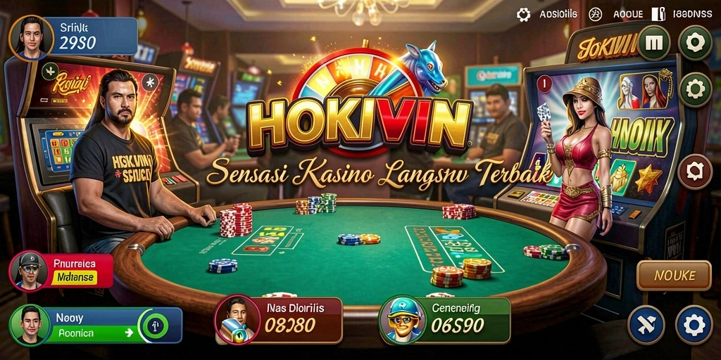 Screenshot HOKIWIN menampilkan dealer langsung yang profesional dalam permainan kasino.