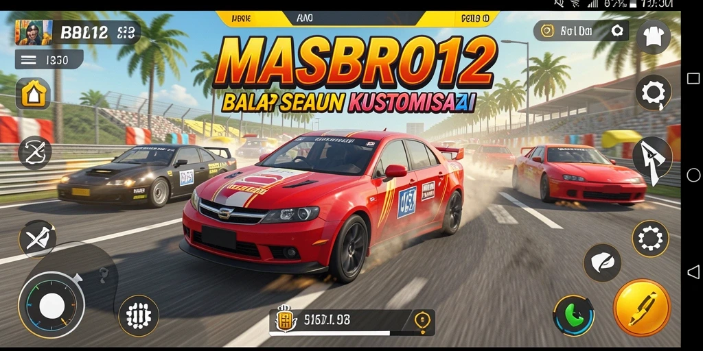 Tampilan gameplay racing MASBRO12 yang mendebarkan dan penuh aksi.
