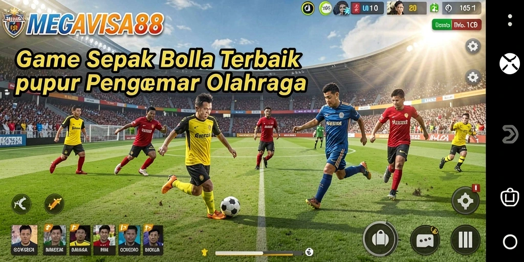 Screenshot gameplay MEGAVISA88 menampilkan aksi sepak bola yang seru.