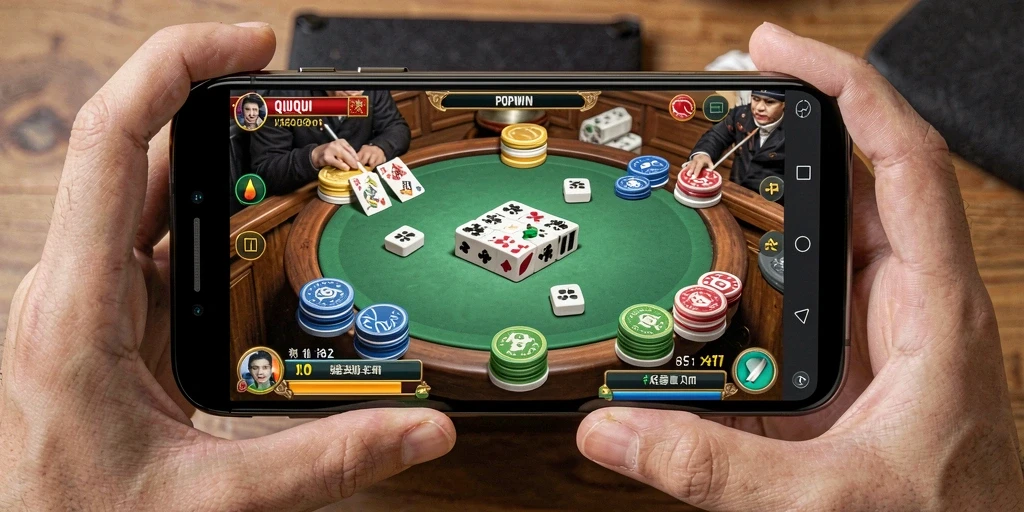 Screenshot utama POPWIN menampilkan gameplay QiuQiu yang seru.