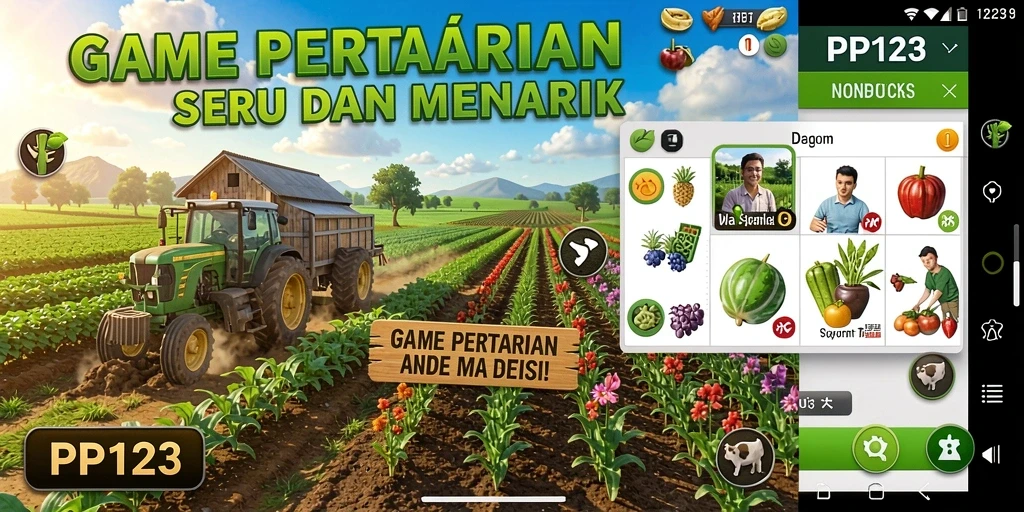 Screenshot gameplay PP123 menampilkan aktivitas bertani yang seru dan interaktif.