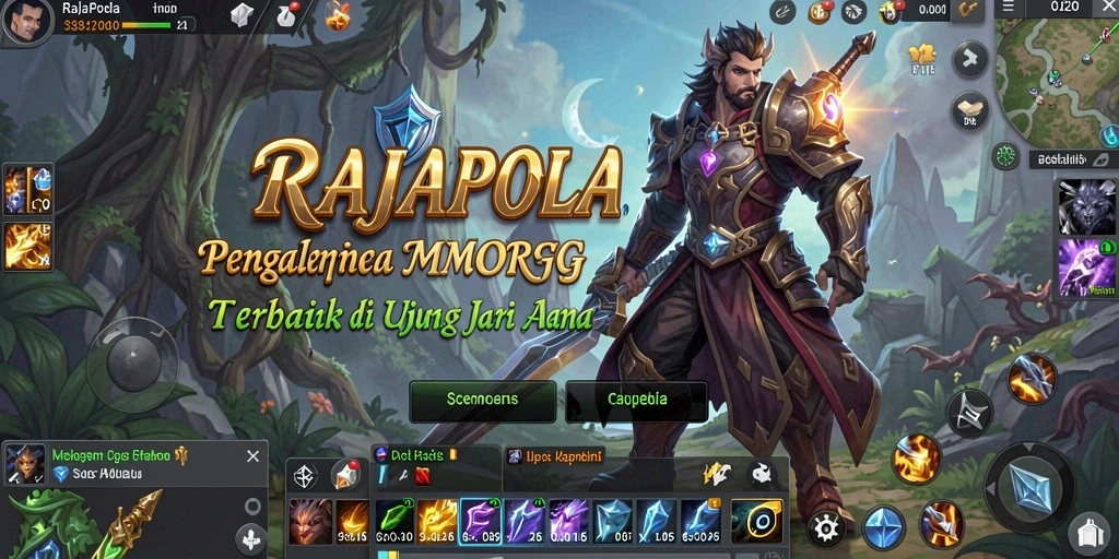 Tampilan gameplay menarik dari RAJAPOLA dengan karakter yang dinamis.