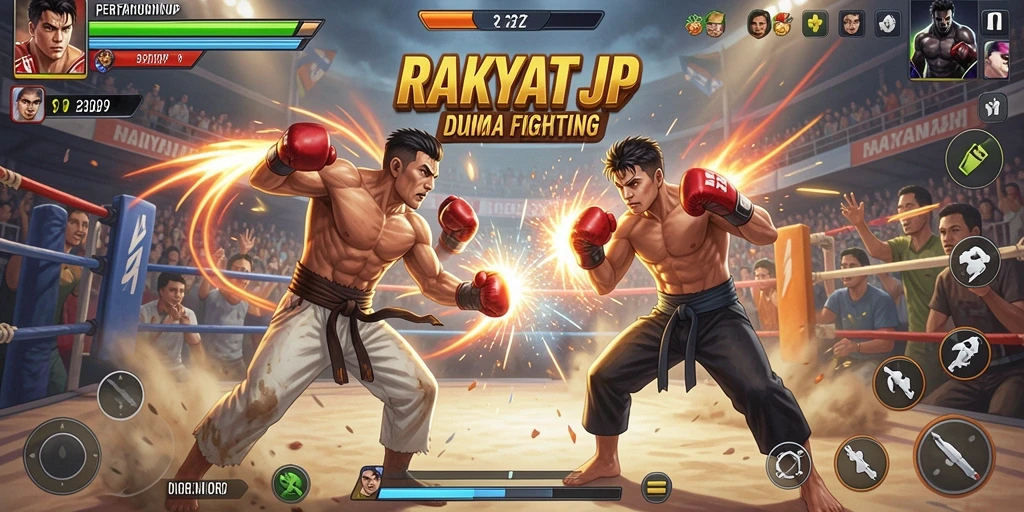 Gameplay seru dalam pertarungan karakter RAKYATJP.
