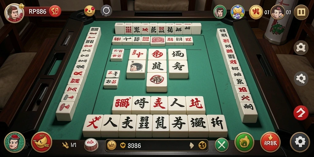Screenshot utama RP886 menunjukkan gameplay Mahjong yang menarik dan menantang.