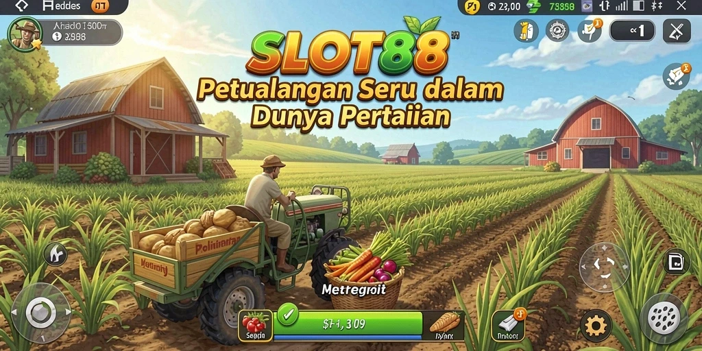 Screenshot utama SLOT88 menampilkan gameplay bertani yang menarik.