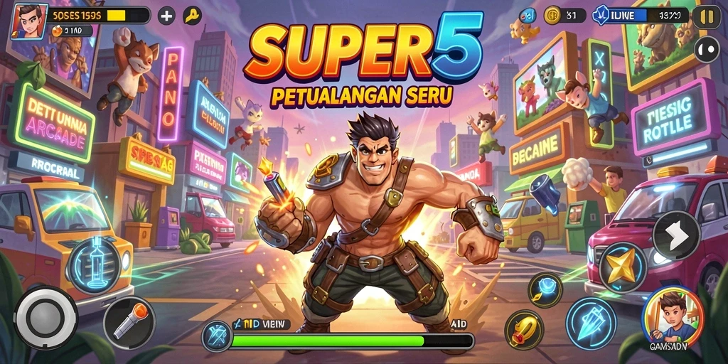 Tampilan seru gameplay SUPER5 dengan tantangan menarik.
