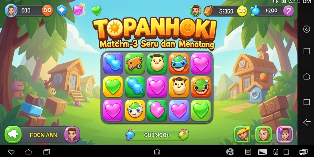 Gameplay Match-3 seru di TOPANHOKI dengan kombinasi warna-warni.