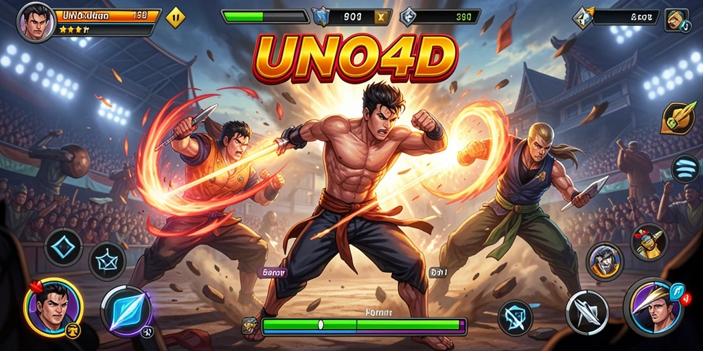 Tampilan gameplay UNO4D saat pertarungan seru.