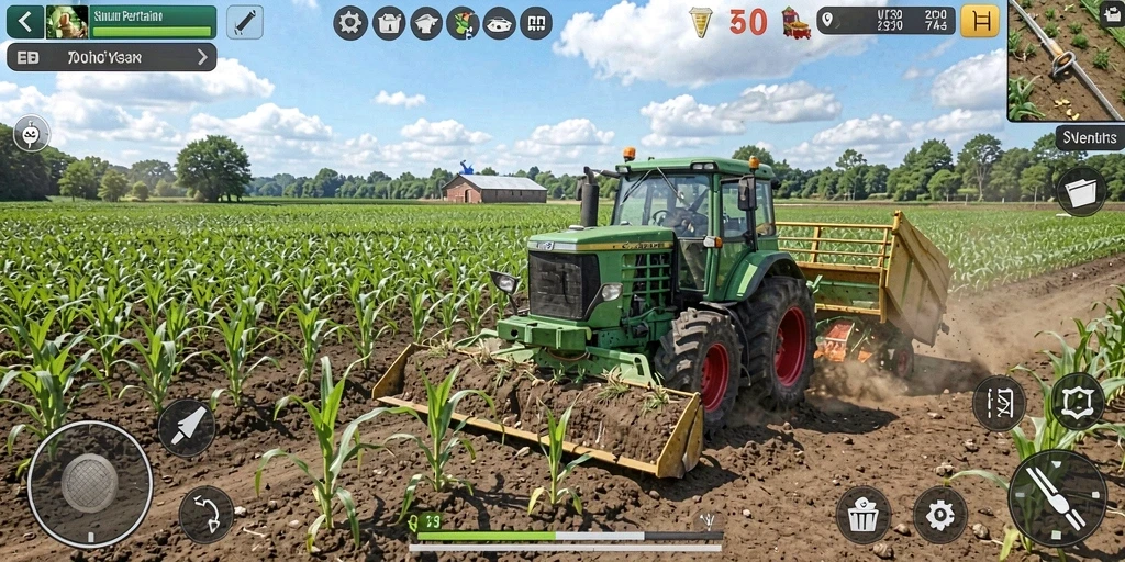 Screenshot gameplay VT38 menampilkan aktivitas bertani yang menyenangkan.