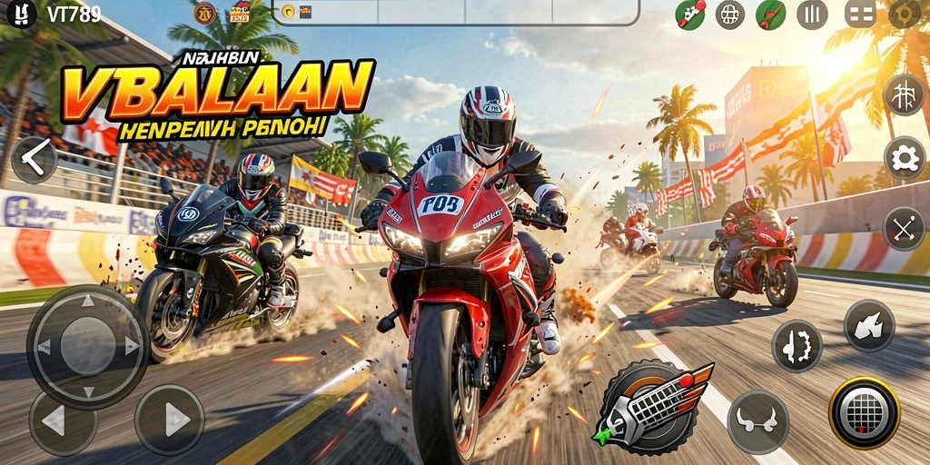 Tampilan gameplay yang intens dari balapan motor di VT789.